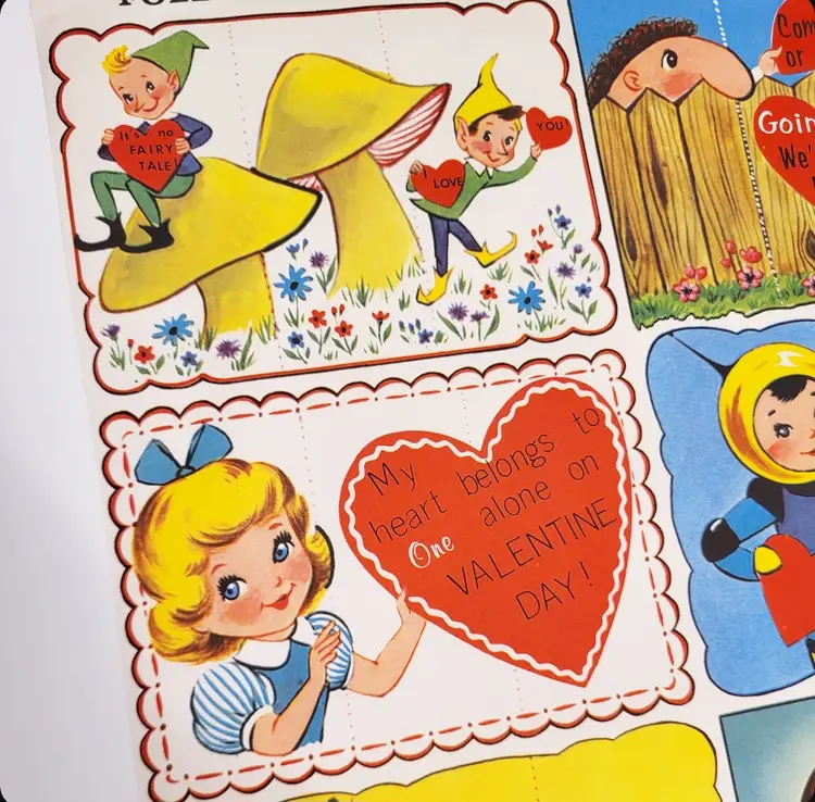 Vintage 1960s Uncut Valentine Sheet 8 Cards