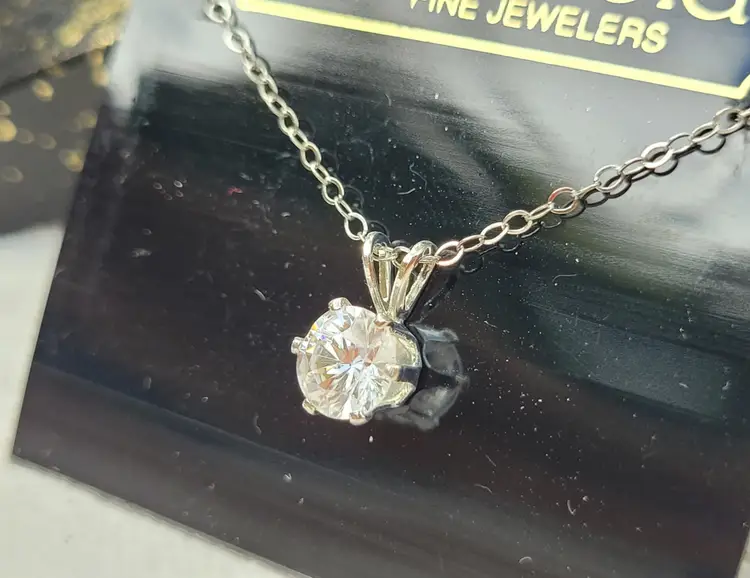 Vtg NOS Lindenwold Sterling Silver CZ Solitaire Pendant Necklace in Orig Box 18"