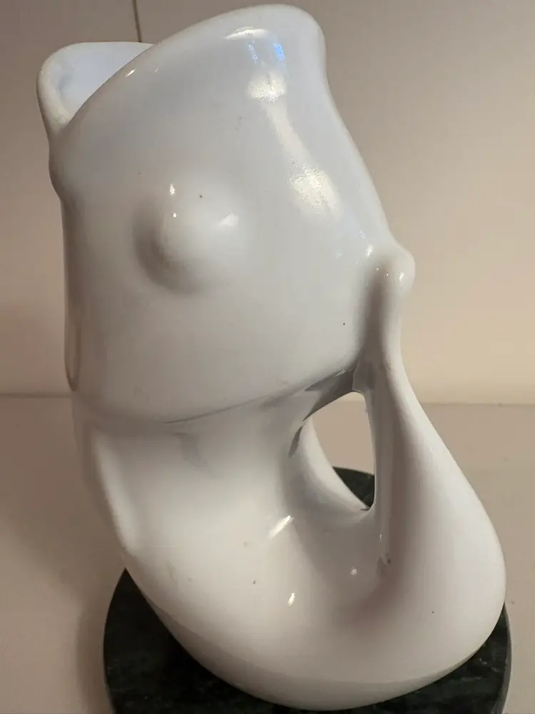 Gurgle Pot Koi Fish Pitcher 2006 White Ceramic Jug Figural Nautical 6.5 Inch