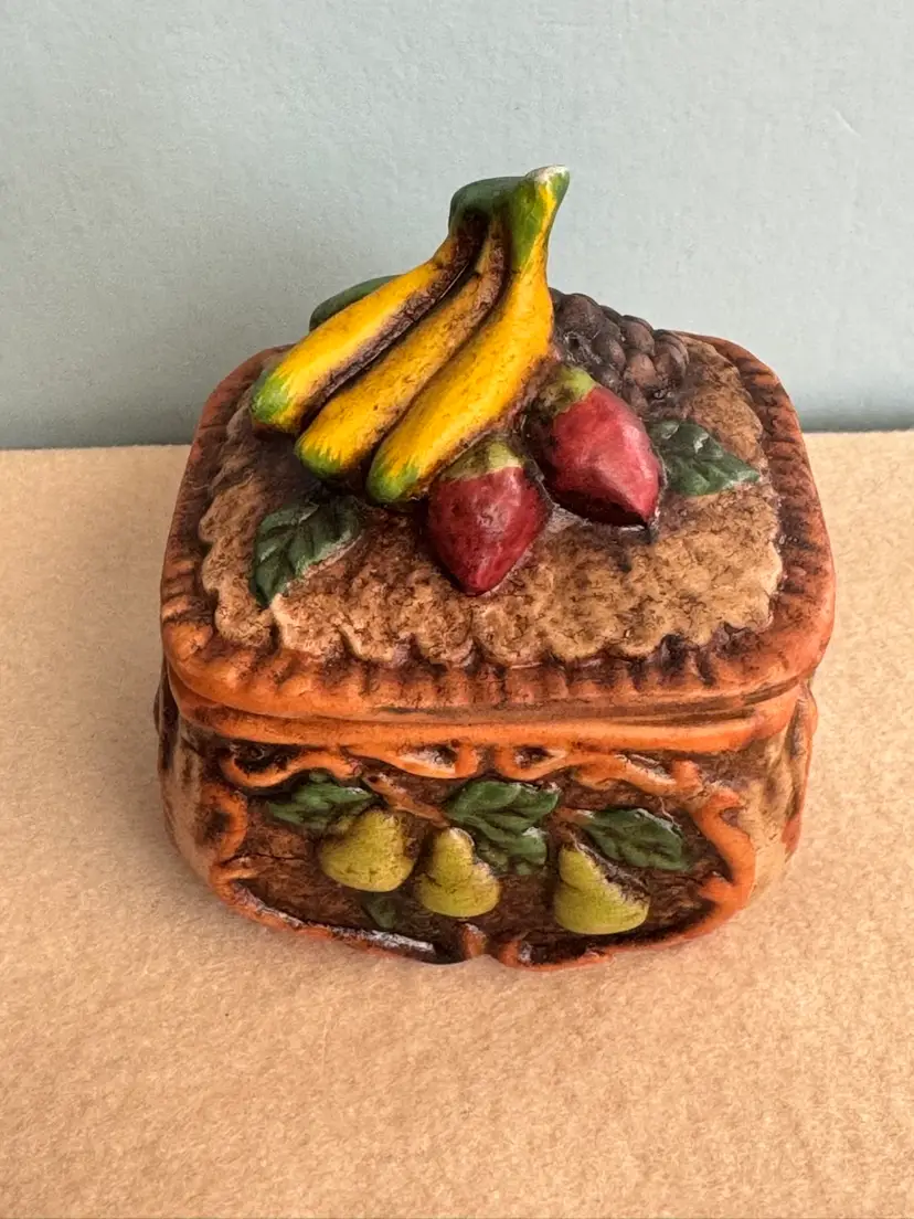 Vintage ceramic lidded box with raised fruit Decor