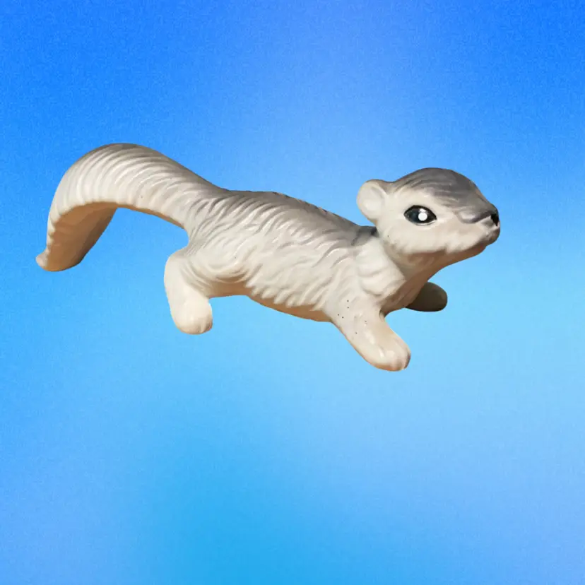 15. wall climber hanging squirrel, vintage Japan ceramic figurine grey squirrel