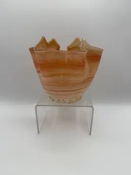 MCM Handkerchief Art Glass Vase Hand Blown Gold Flecks in the Base Trim 4.5 in
