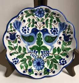 Blue Bird Pottery Decorative Plate Wall Hanging Italy Signed