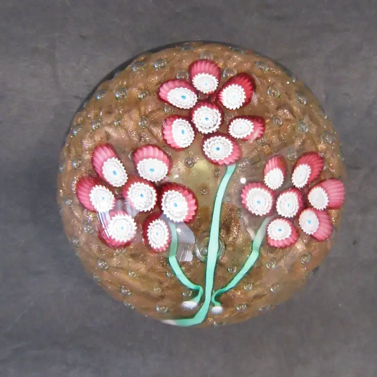 VINTAGE Murano Fratelli Toso Floral Cane Paperweight Aventurine w/ Original Sticker