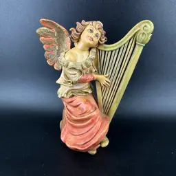 Italian Resin Angel Playing Harp Figurine