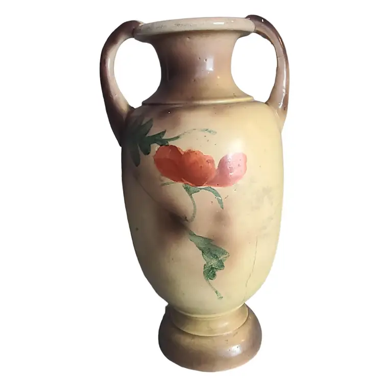Vtg Hand Painted Floral Poppy Vase Urn Style