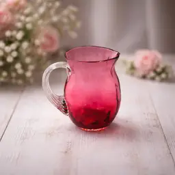 Vintage Cranberry Glass Creamer/Pitcher Clear Applied Handle