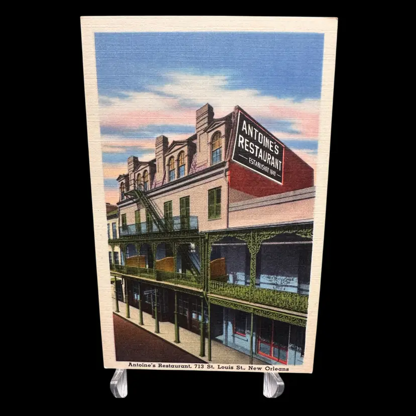 Antoine's Restaurant Full Color White Border Linen Postcard, Unused  Mint