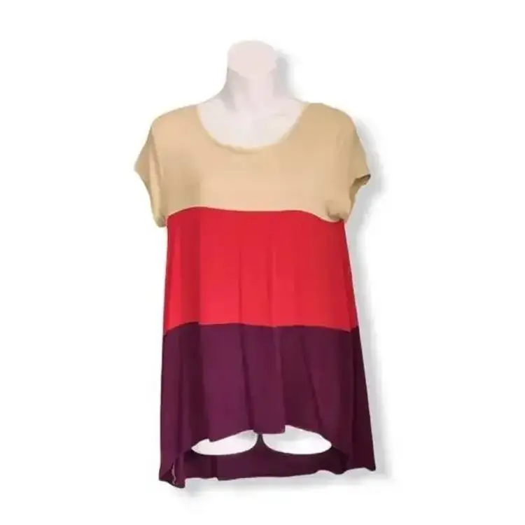 Lara Boutique Color Block High-Low Flowy Top - Large