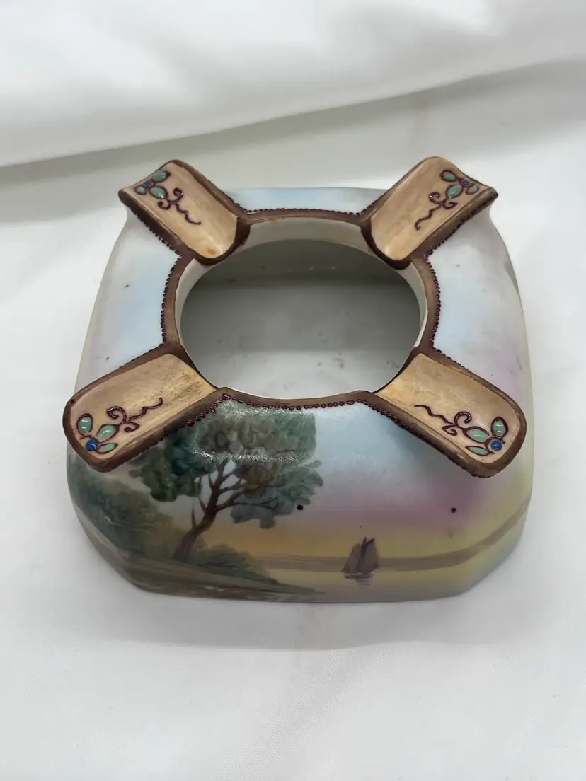 #1037B Noritake Nippon Moriage Ashtray, Pipe, Cigar, Cigarette, Matches