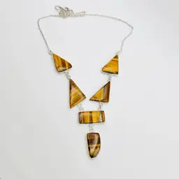 6-Stone Tiger Eye Necklace (19 inches) in Sterling Silver Finish (#A141)