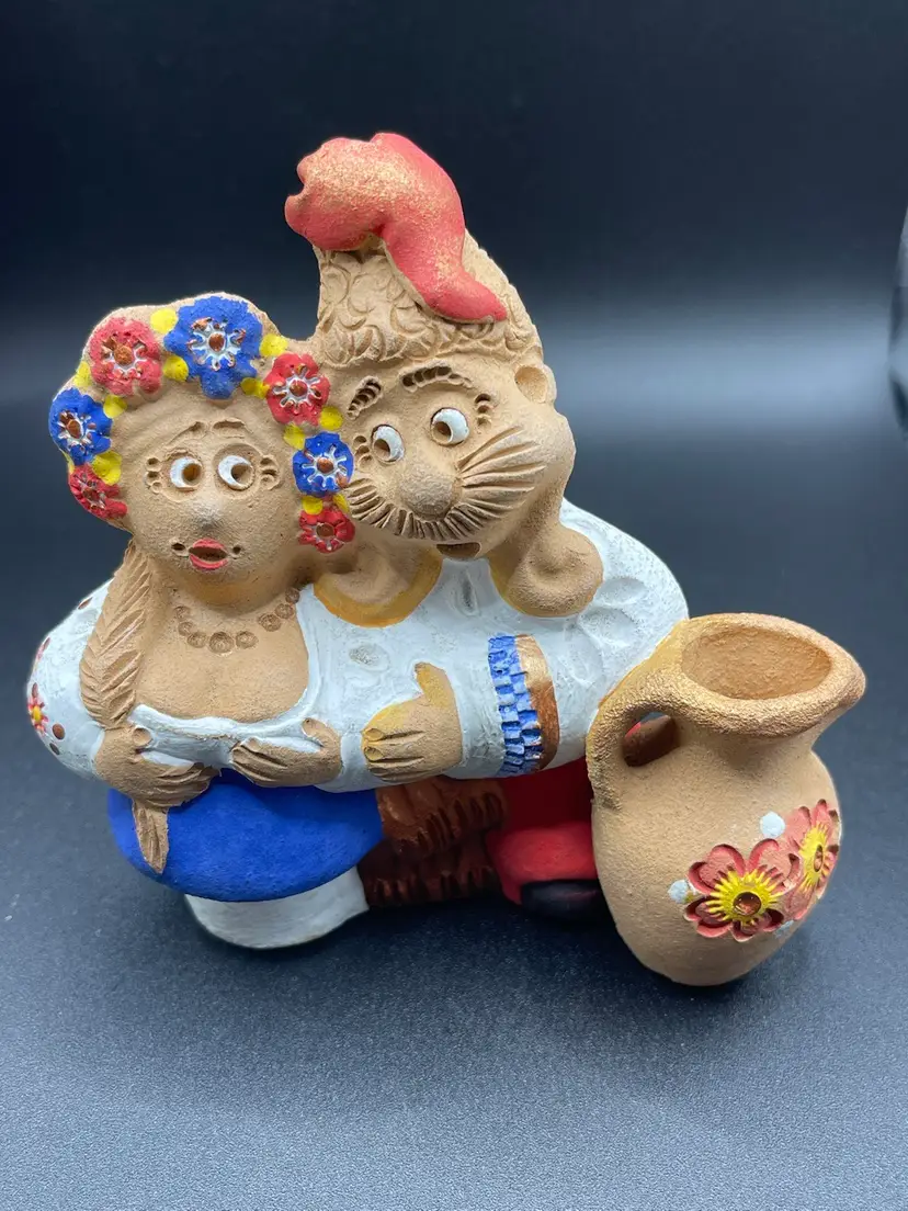 Signed Ukrainian Pottery Couple