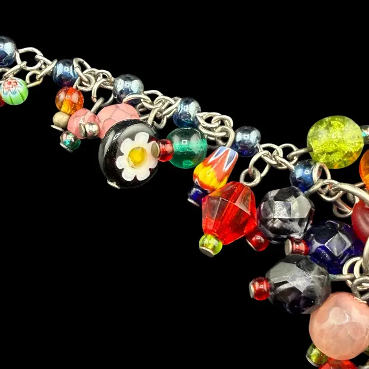Colorful Glass Bead Cluster Necklace Treska Adjustable 12" Closed
