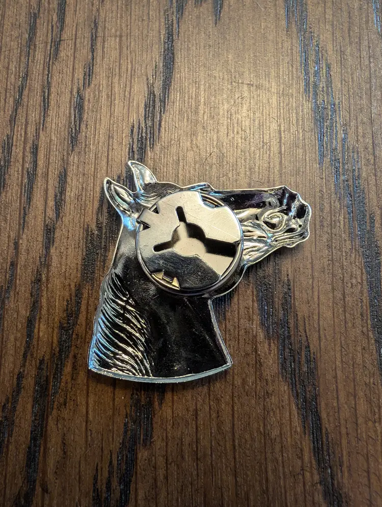 Horse Head Button Cover Silver Tone Metal