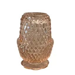 Indiana Glass2-piece Diamond Point Fairy Lamp In HTF Peach/Pink  Color 5 1/2” X 3 1/2”