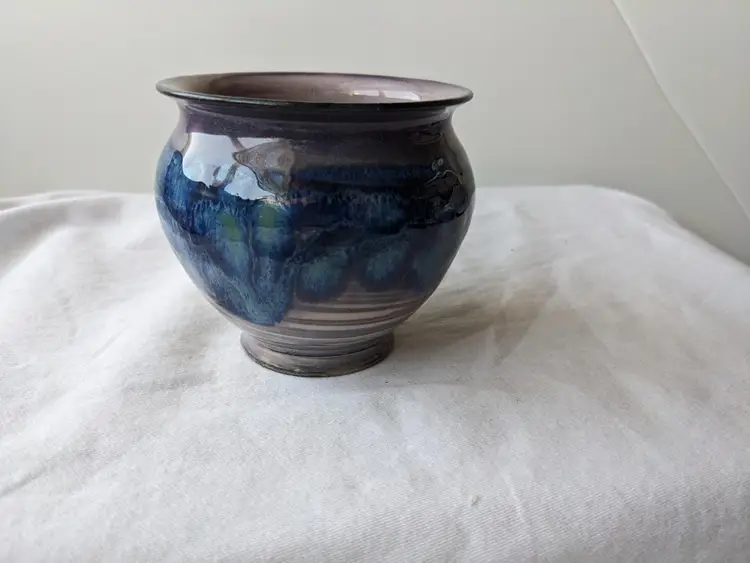 Ashburn Pottery Small Bowl Blue Glaze Mottled Clay Handmade John & Carole Bandurchin