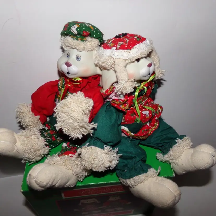 Vintage 1995 House of Lloyd, Christmas Around The World, Christmas HIP & HOP, Porcelain Rag Doll Shelf Sitters, NOS - IN BOX!