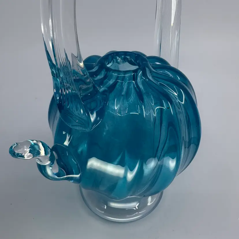 Handblown Glass Pumpkin Shaped Aqua Blue Teapot Signed No Lid