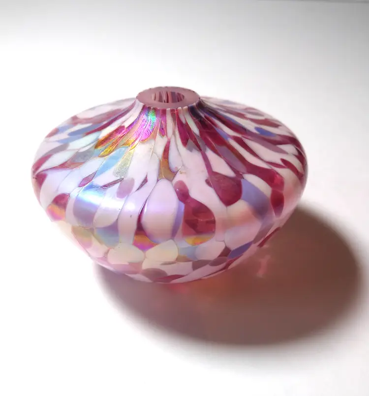 Small Glass Bud Vase pink white and blue