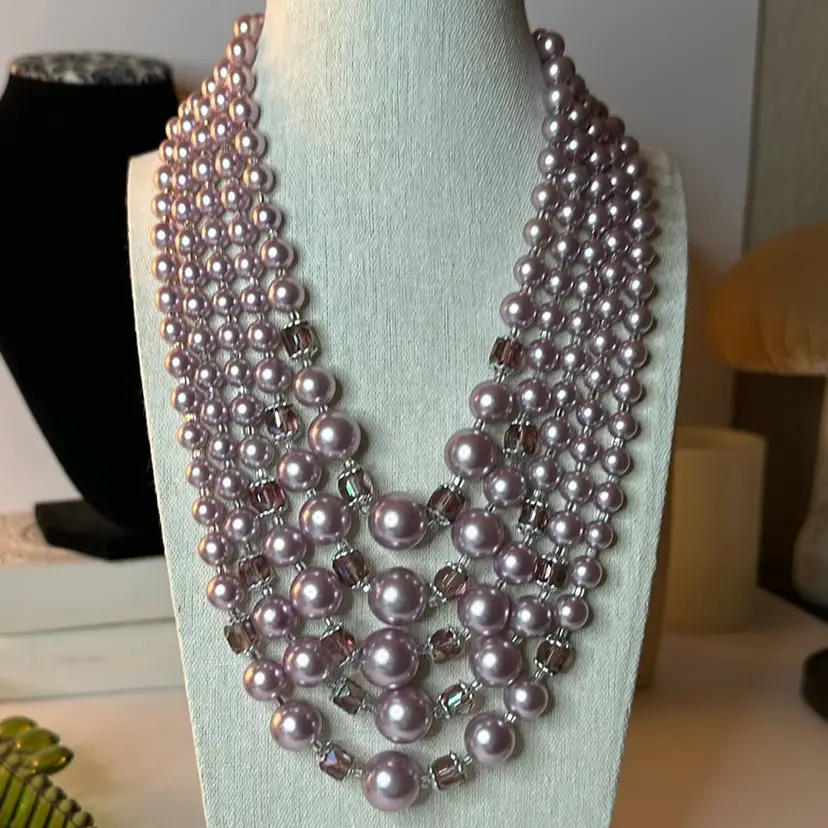 Vintage Japan 5 Strand Glass Necklace