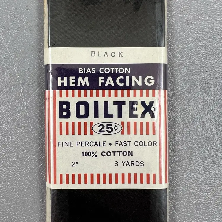New Vintage Boiltex Hem Facing Bias Cotton 2"  Black 3 Yards NOS USA Sewing
