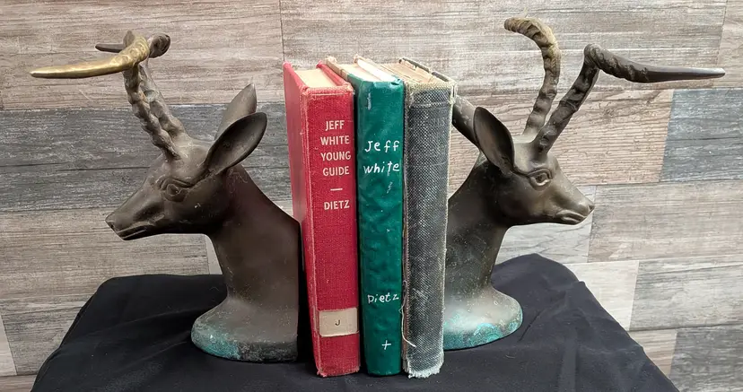 AMAZING Brass Antelope Gazelle Stag Deer Buck Book Ends Long Curved Antlers