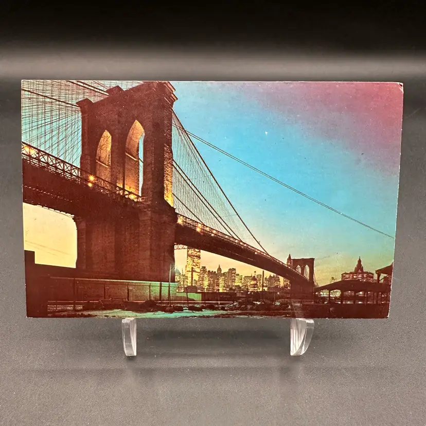 Vintage Sunset View “Brooklyn Bridge” New York Vintage Postcard, Unused