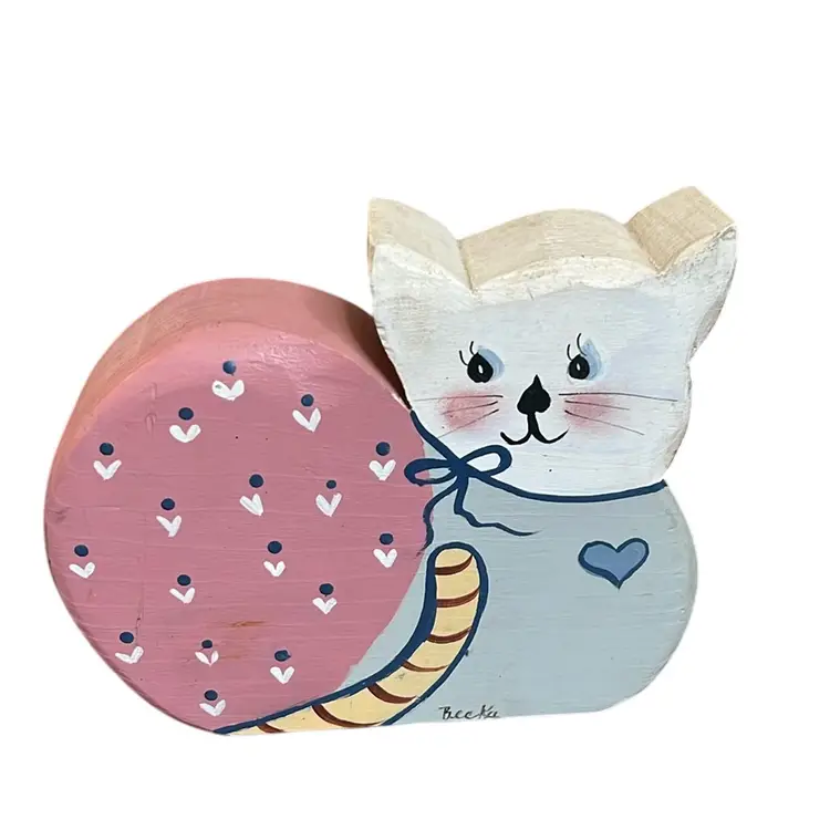 Vintage 1980’s Hand Painted Wooden Cat Figurine