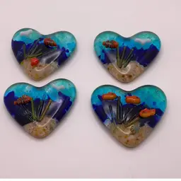 #01 Nemo - Made by Me! Fused Glass Pocket Heart Ocean 3D Goldfish or Nemo Turquoise Sky 1 3/4" Handcrafted Studio Art