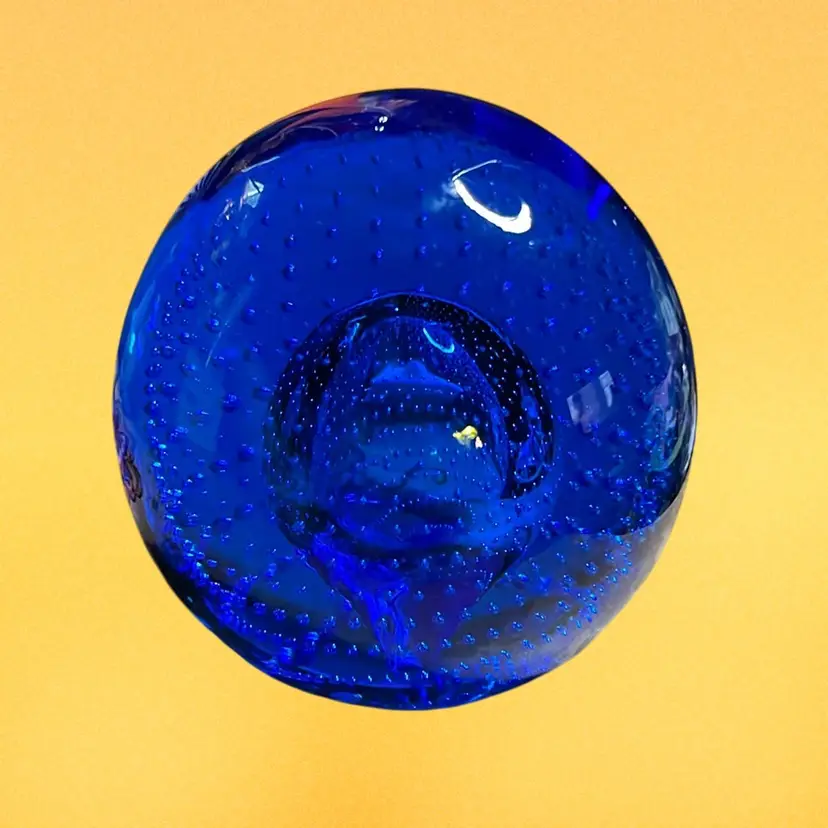 19. Art Glass Paperweight Cobalt Blue Bullicante