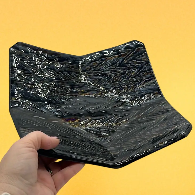 Metallic Textured Dichroic Wave Glass Dish 9”
