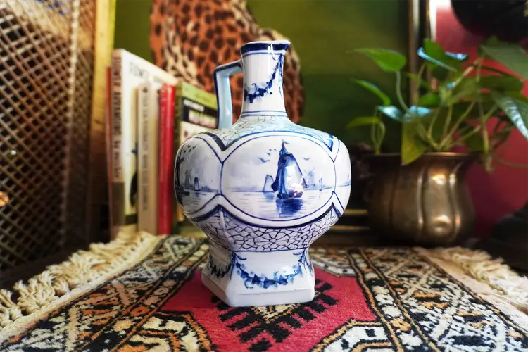 Vintage Delft Decanter White and Blue | Dutch Pitcher French Style Decor Delft | Antique Chinoiserie Style Vase