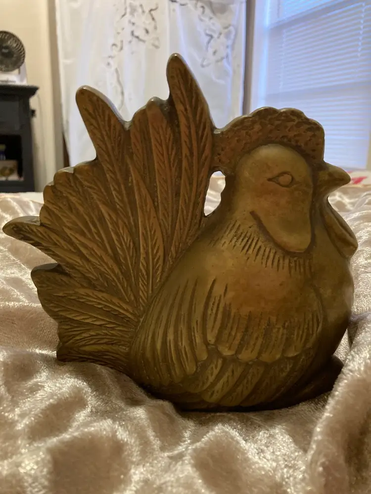 Vintage Heavy Solid Brass Chicken or Rooster - 7”x7” Patina’d - Not Polished - BOHO