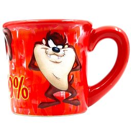 COFFEE MUG Red TAZ 99% Attitude Vintage LOONEY TUNES 3D Raised Tasmanian Devil 2002 TM & (c)Warner Brothers 4x4”