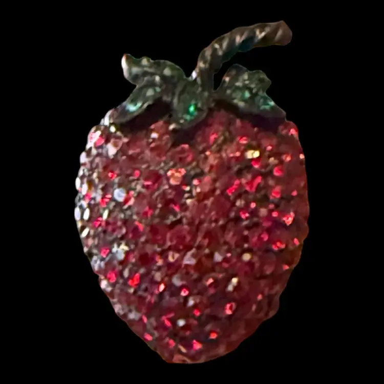 Weiss Rhinestone Strawberry Brooch 1.25”