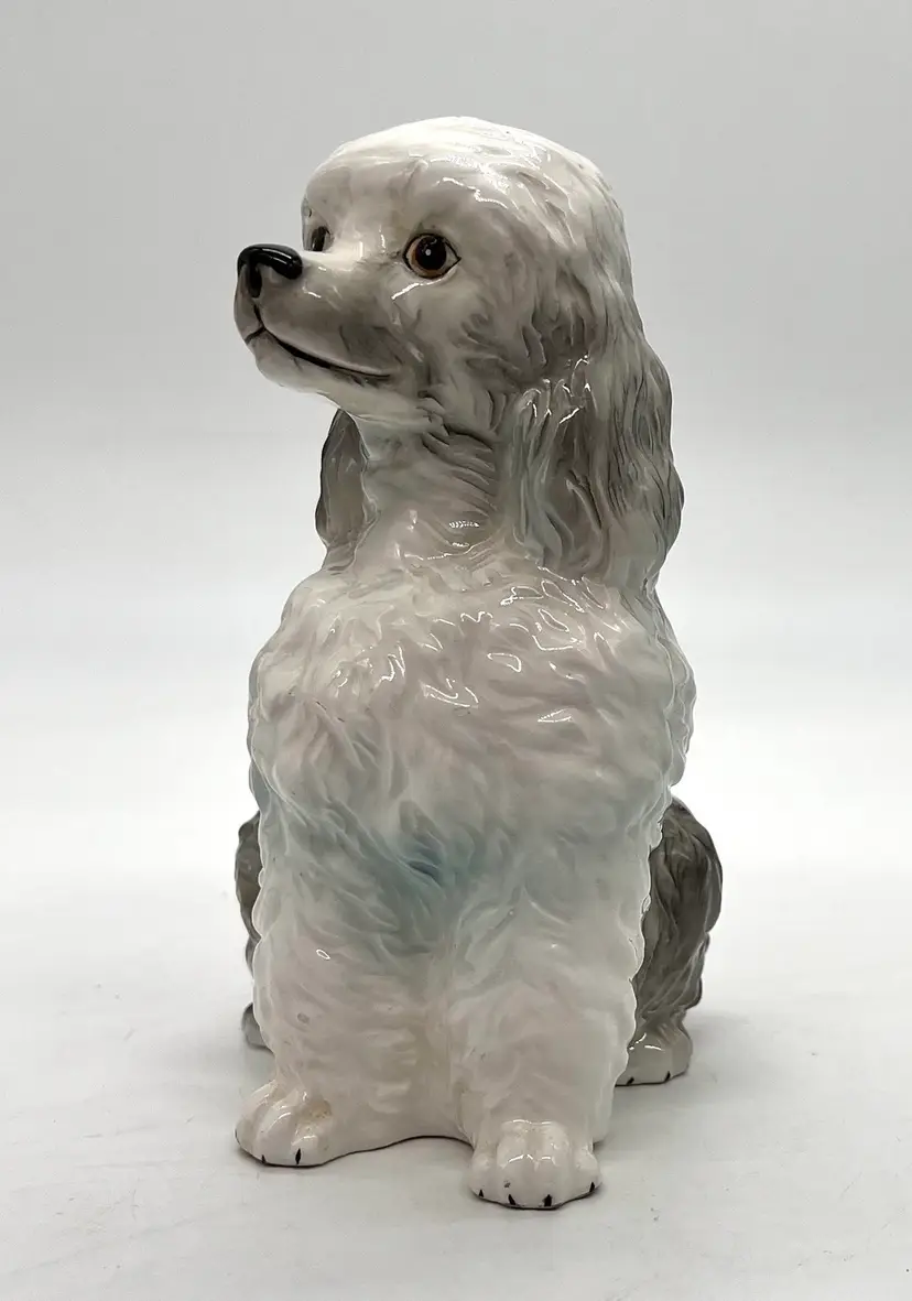 Vintage White Grey Standard Sitting Poodle Figurine