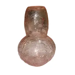 Vintage Pink Glass Floral Tumble Up Bedside Carafe 2 Piece