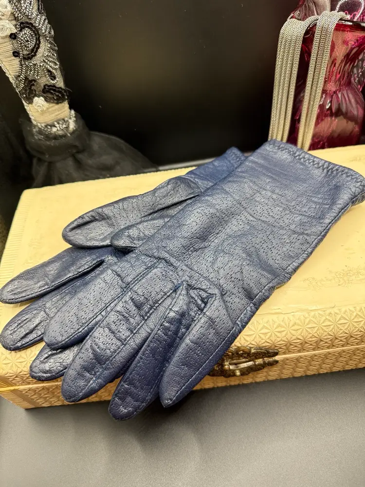 Vintage Navy Leather Gloves