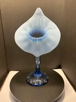 Vintage Dugan Jack In The Pulpit Vase colonial Blue Opalescent Hexagon Base