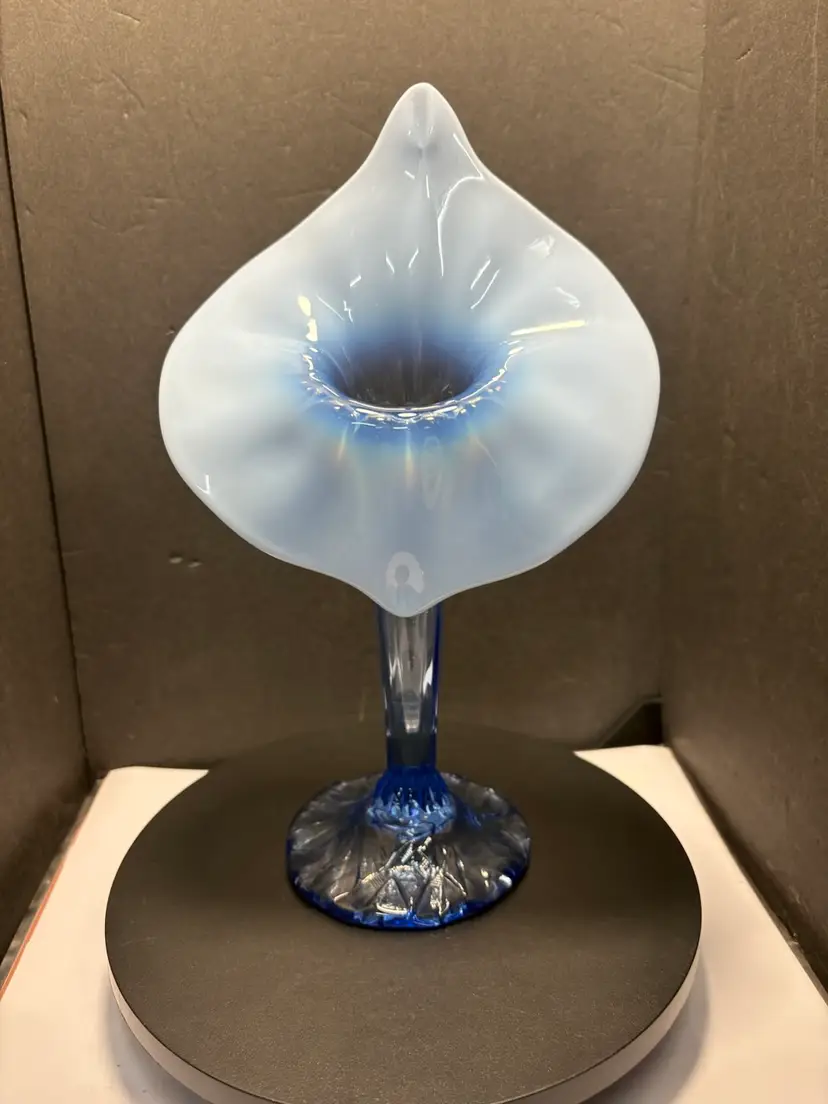 Vintage Dugan Jack In The Pulpit Vase colonial Blue Opalescent Hexagon Base