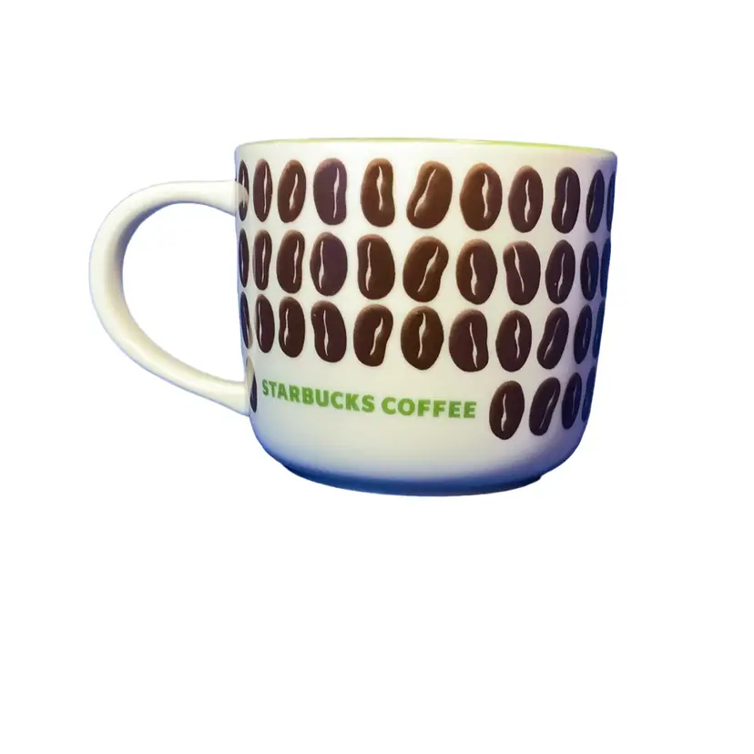 A001 Starbucks 2009 Bone China Coffee Bean Green And Brown 14oz Coffee Mug