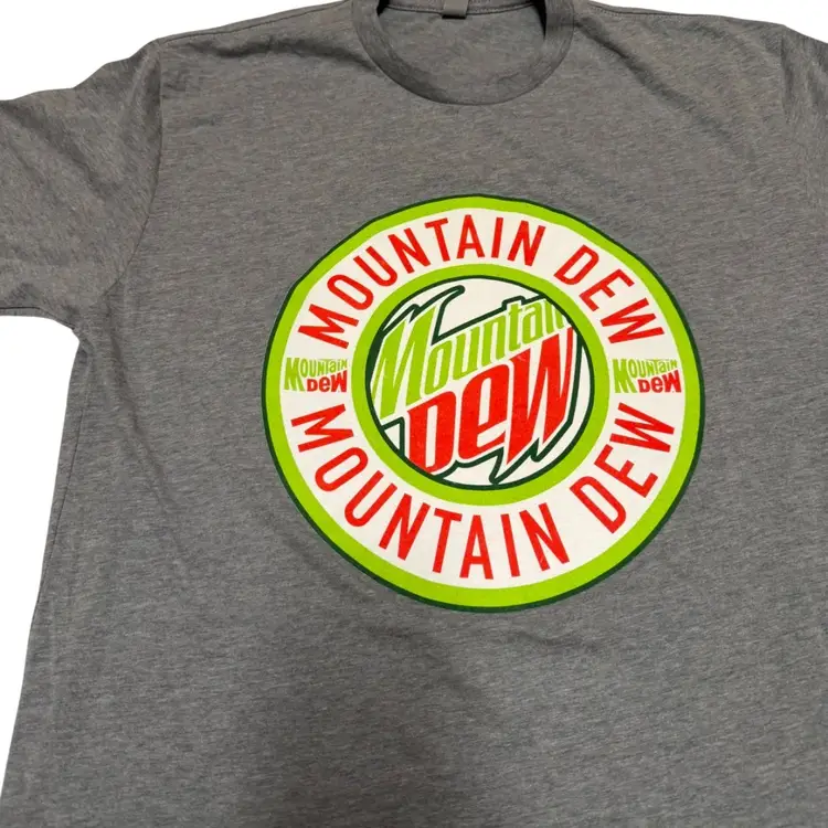 Mountain Dew Graphic Large Classic Logo Print Heather Gray Unisex T-Shirt - M
