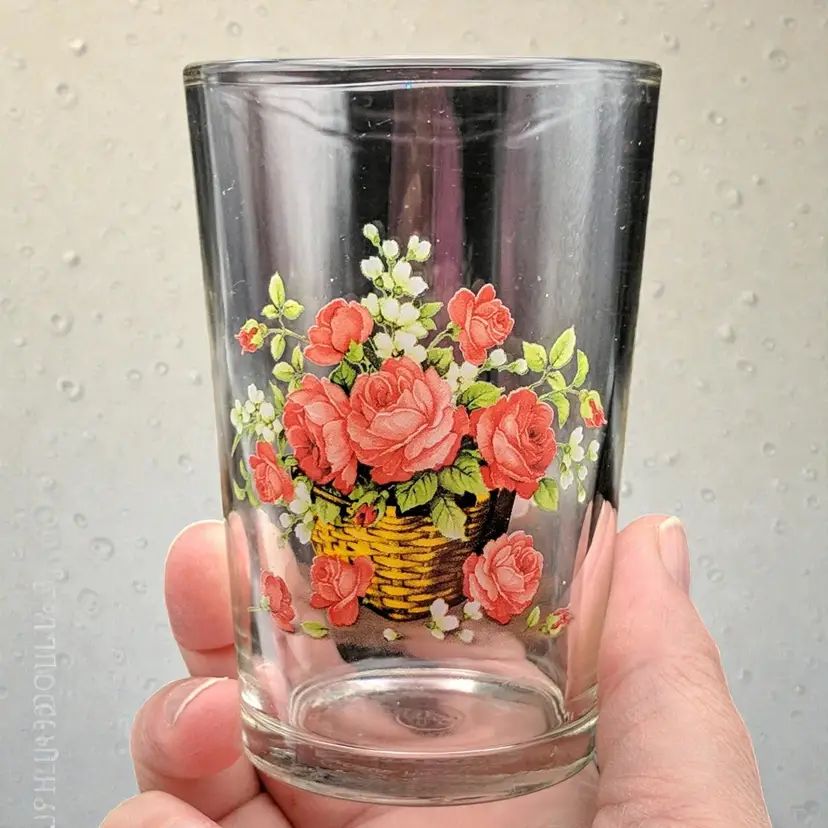 Vintage Red Orange Roses Juice Tumblers Glasses Set of 5 Briliant Indonesia KIG