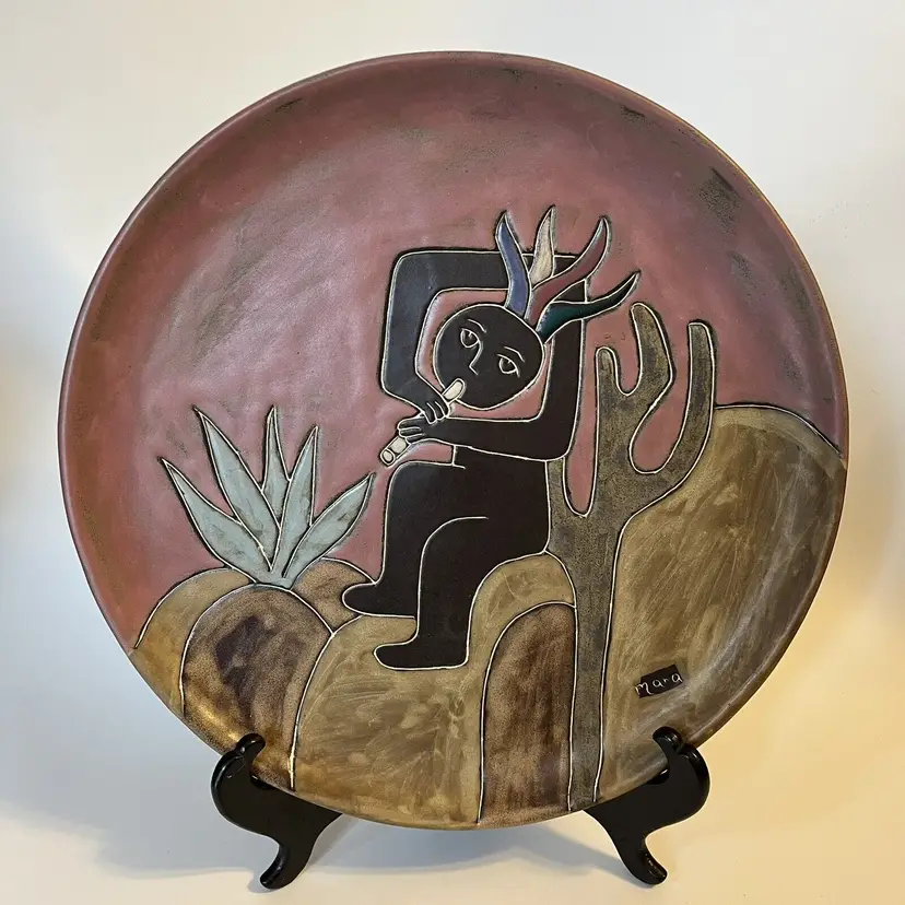MARA Mexico Pottery KOKOPELLI Platter / Wall Hanging 12" D Handcrafted