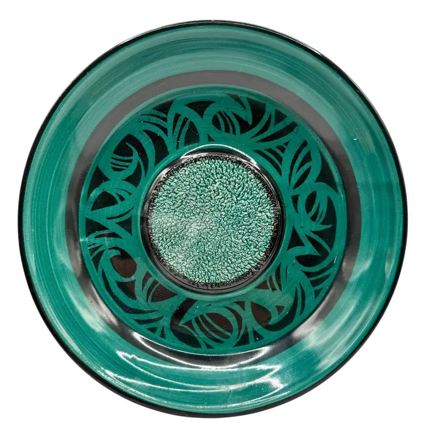 Signed Moonfire Studio Art Pottery Plate Turquoise Teal Black Garlic Grater