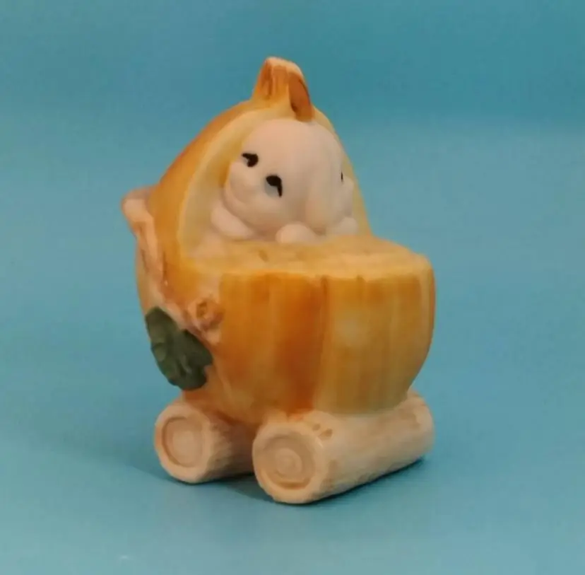 Vintage Halloween Ceramic Pumpkin Stroller With Twin Ghosts, Figurine with 1981 Marking