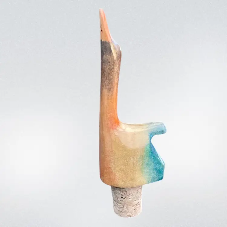 Vintage Hand Carved Wooden Goose Wine Bottle Stopper Folk Art