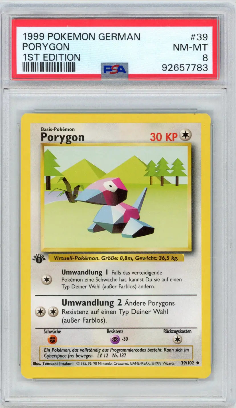 1999 Pokemon German PORYGON 1st Edition #39 PSA 8 NM-MT