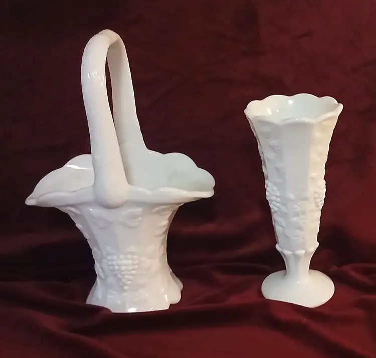 Vintage Westmoreland  Milk Glass Basket and Vase