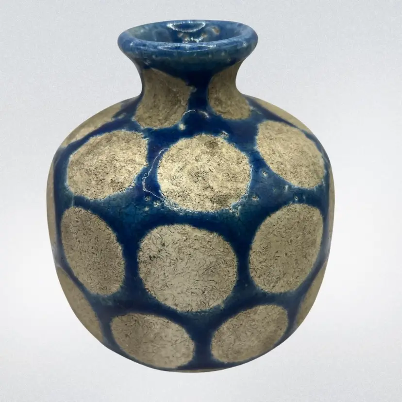 Creative Co-op Pottery Vase Terracotta Polka Dot Blue Glaze 5”
